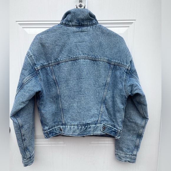 NWT Levi’s stone wash trucker denim bomber jacket w/red quilted lining • size XS - Picture 7 of 16